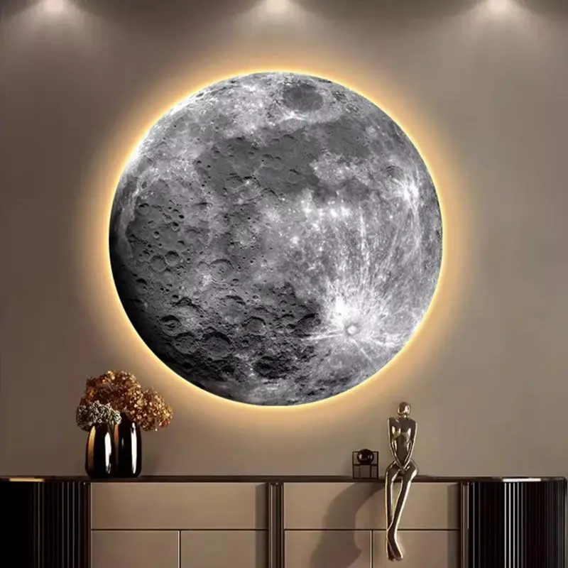 Роскошная круглая подвесная декоративная лампа для гостиной, для спальни, кровати, Луны, без рамки, роспись, миниатюры Грут, искусство, забавный подарок