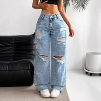 Jeans Women Holes Wide Leg Pants High Waist Distressed Denims Pants Streetwear Lady Floor Length Straight Trousers Autumn 2026