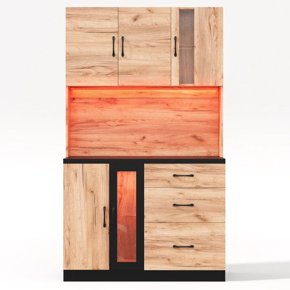 Stilvoller Küchenschrank, Schwarze Arbeitsplatte, Sideboard mit Verstellbarer LED-Beleuchtung und Steckdose, für Küchen, Esszimmer, Wohnzimmer – Detail 29