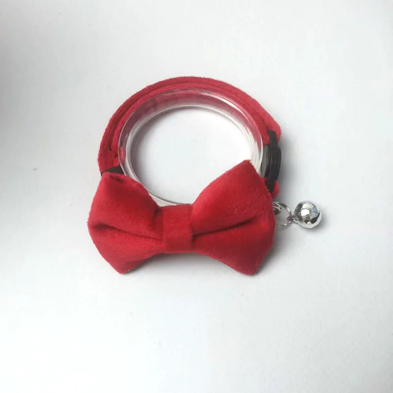 Velvet & Fabric Adjustable Cat Collar with Bell and Bow Tie - Safety Pet Collar for Small Dogs and Kittens