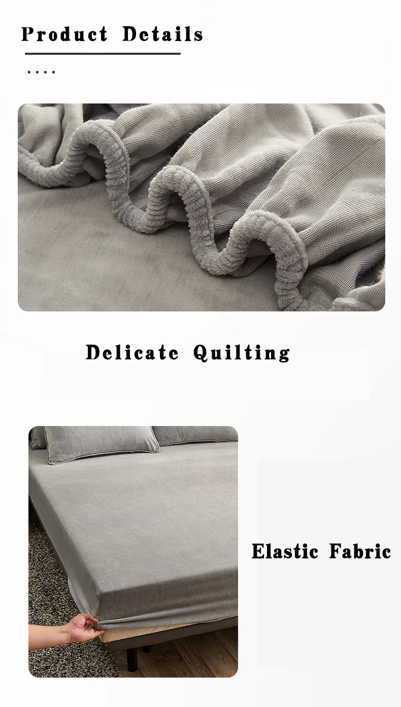 Description Picture 5 of itemWinter Plush Fitted Sheet Elastic Double Bed Sheet Warm Bedspread Solid Color Mattress Cover Bed Linen Protector (No Pillowcase)