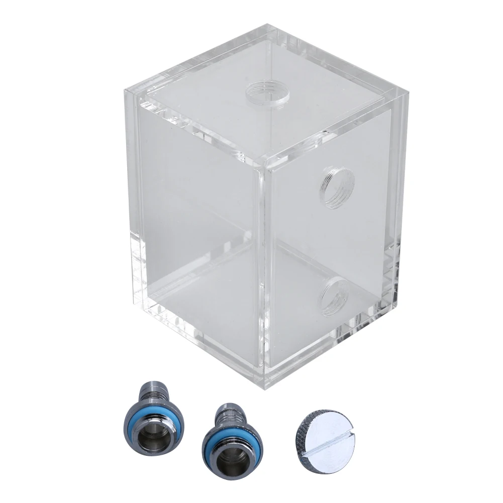200ml Mini Square Water Tank with 2 Tube Connectors 1 Cooling Fan Block 5mm Thickness for PC Liquid Cooling System Accessories
