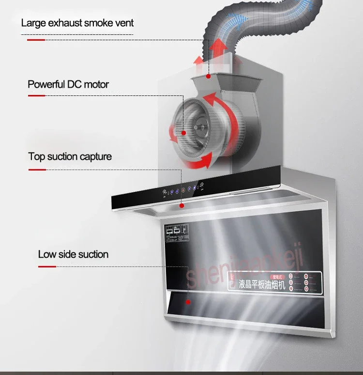 900mm Range Hood Somatosensory LCD Touch Panel Top Side Double Suction Large Suction Range Hood Intelligent Cleaning