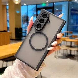 Frosted Matte Semi - Transparent Magnetic Phone Case with Ring Holder for Samsung Galaxy Z TriFold (Black)