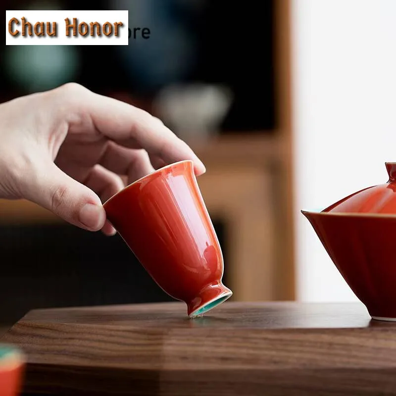 2pc/set Retro Palace Museum Red Art Ceramic Tea Cup Handmade Small Master Cup Special Taste Mug Kung Fu Tea Set Accessories 65ml