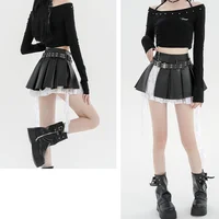 Femmes noir gothique épissé dentelle bord a-ligne Mini jupe Y2K Harajuku années 2000 Style académie rétro mignon jupe courte vêtements 2024 4
