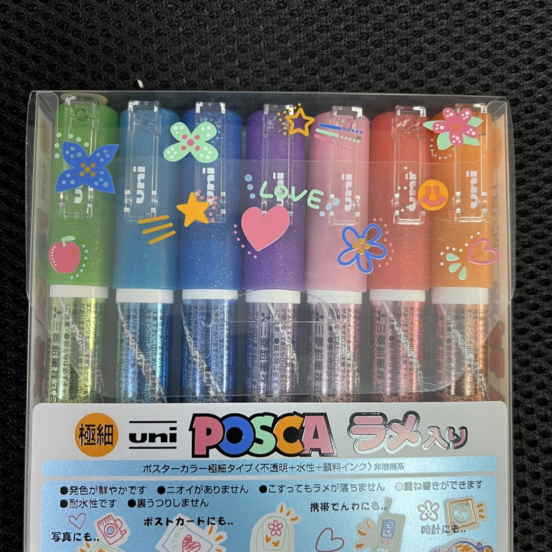 Uni Posca Glitter Marker Pc-1ml 7C, Extra Fine Point Paint Pen, 7 Colors Set 3