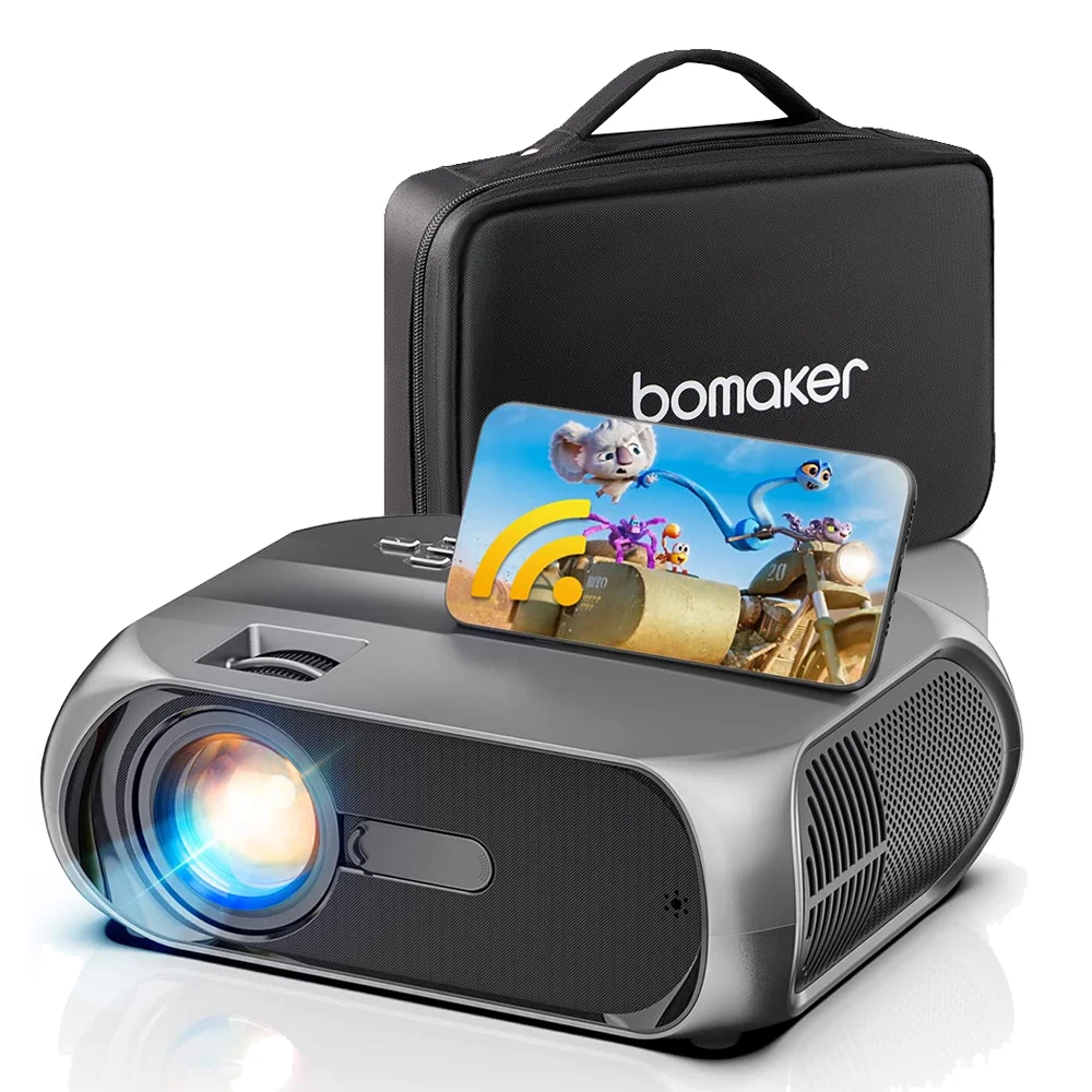 BOMAKER S5 LED Projector Android WIFI Full HD Support 1080P 300 inch Big Screen Projector Home Theater Video Beamer with Bracket projector near me Projectors