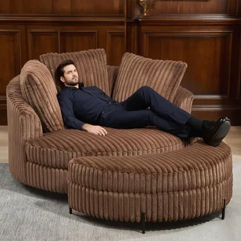 Corduroy Barrel Chair Set 1