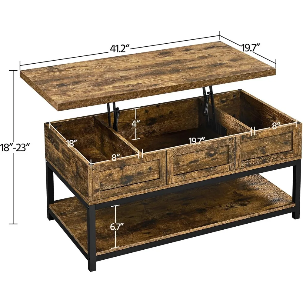 Rustic Lift Top Coffee Table w/Hidden Compartment & Open Shelf, Lifting Tabletop Coffee Accent Table for Living Room 3