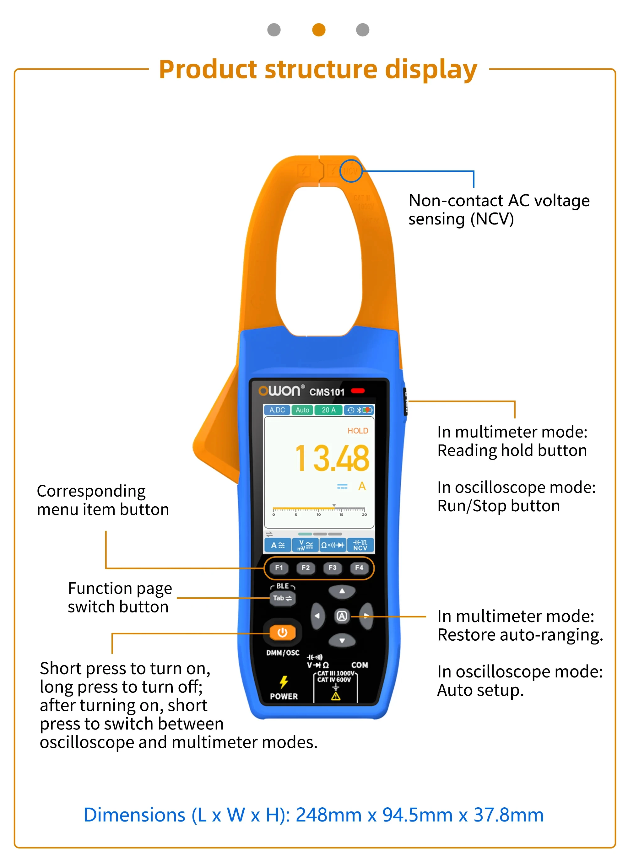 CMS101 Three In One 1000A AC/DC Clamp Teter+Digital Oscilloscope Bluetooth Recor