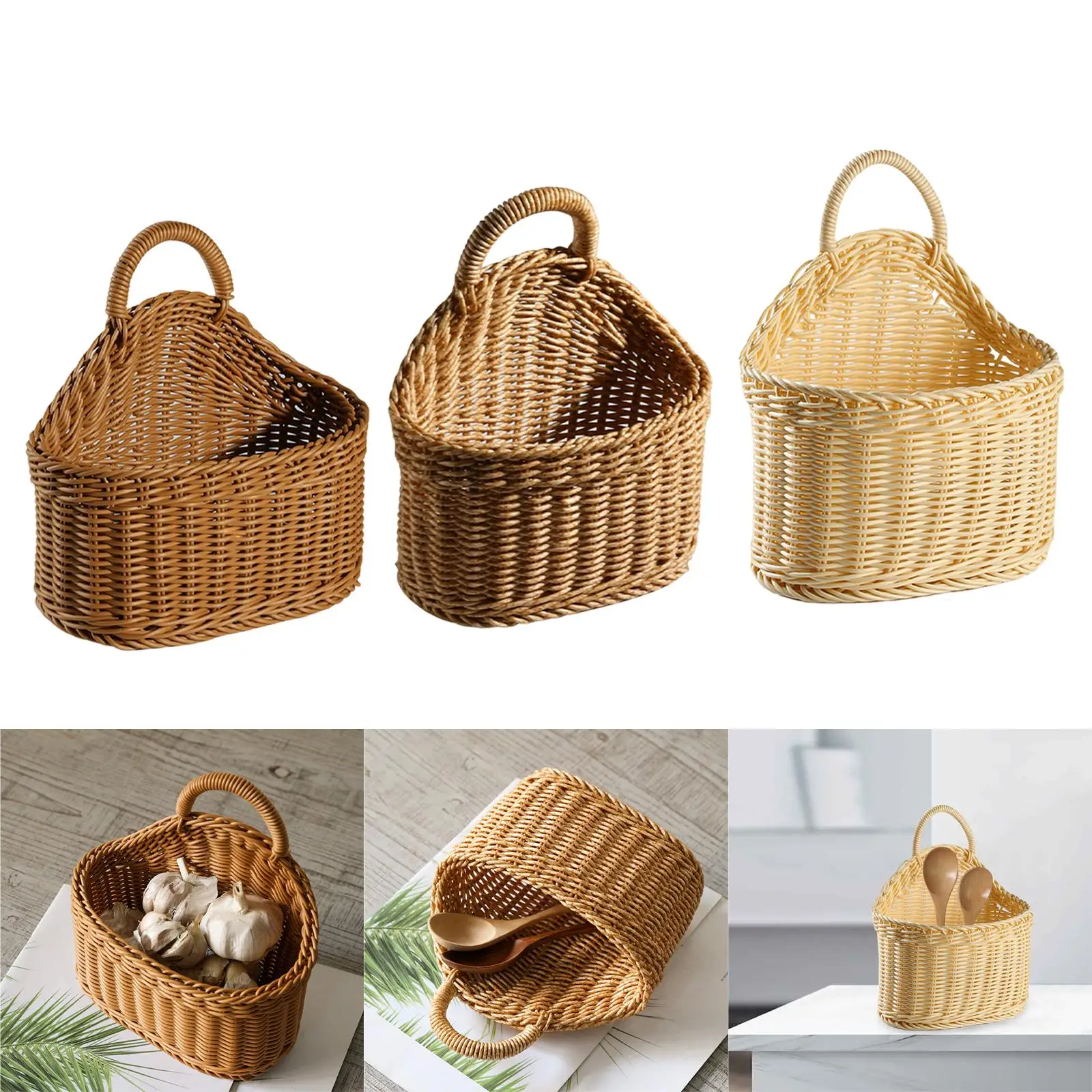 Wall Hanging Storage Basket Stylish Weaving Large Capacity Storage Container for Kitchen Farmhouse Garden Plant Basket Potato