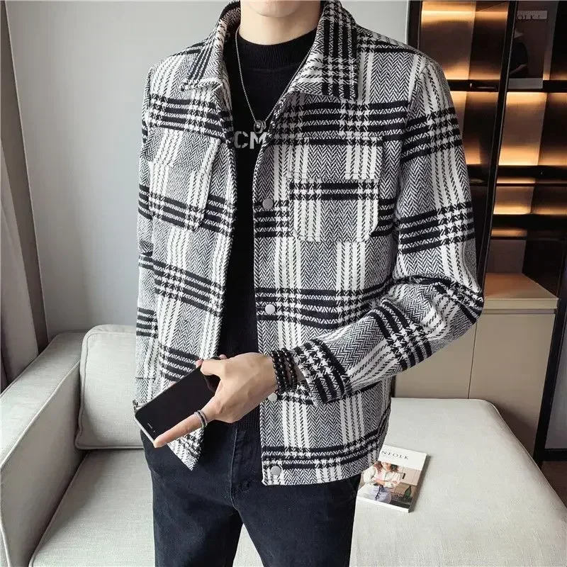 thumbnail image 1 of Abrigos masculinos de corte entallado, novedad en chaquetas de lana y mezclas para hombre, ropa de moda 2024, estética, alta calidad, marcas originales, Harajuku Y2k, 1 of 5