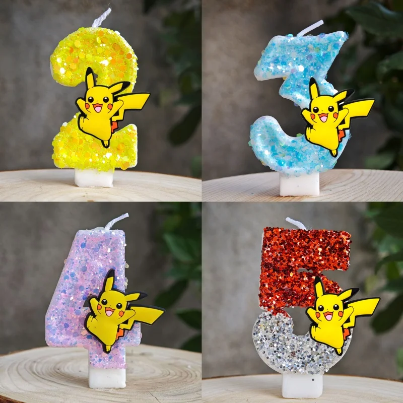 Anime Pikachu Kerzen-Kuchenfigur Pikachu Nummer 0-9 Geburtstagstortenkerze Kinder Baby-Shower Kuchendekoration Zubehör – Detail 1
