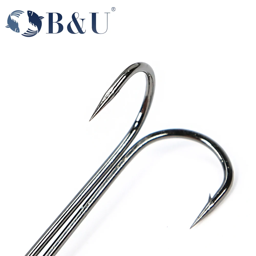 B&U fishing hooks Super Long Double Hook long high carbon steel fishing tackle different sizes equiped with soft lure