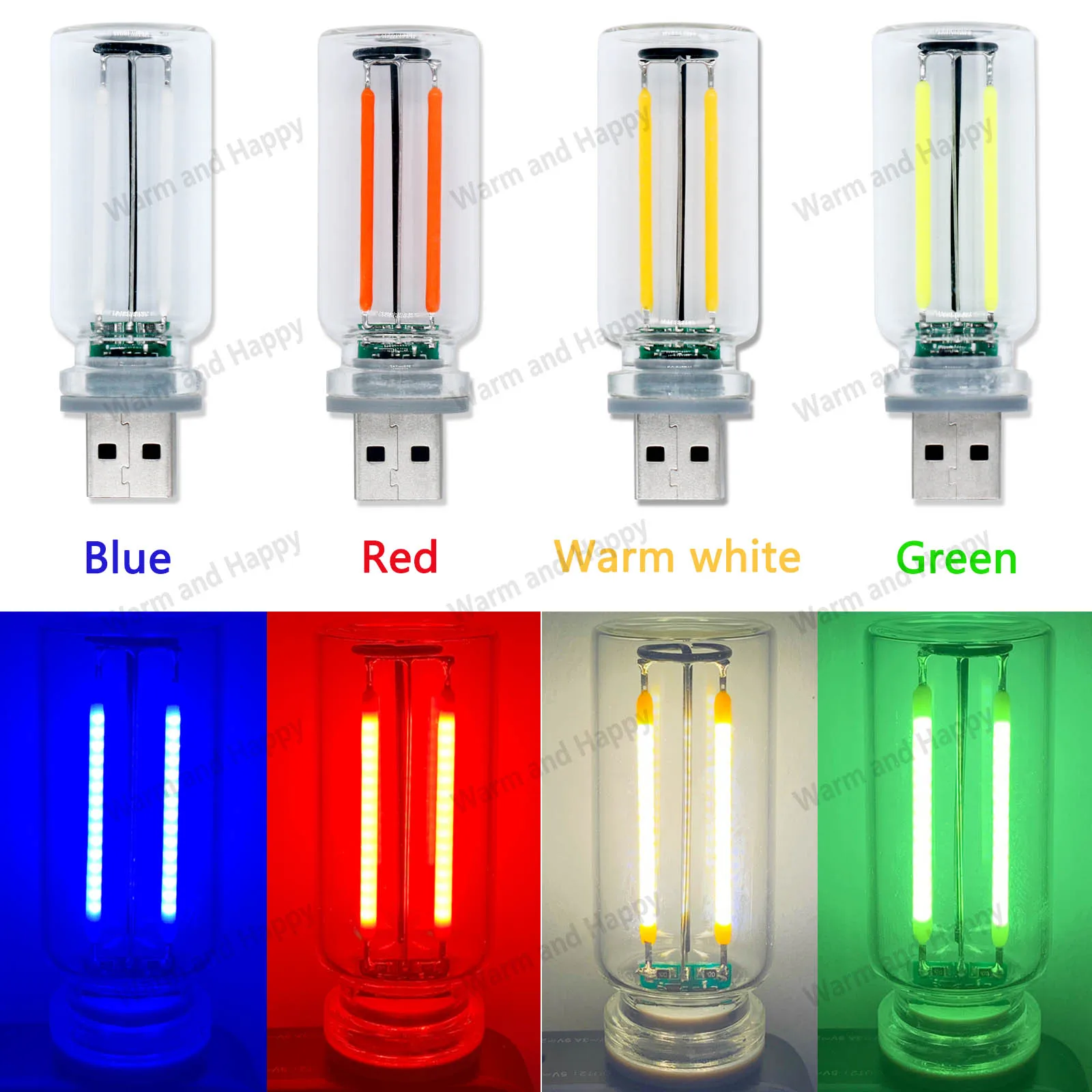 에디슨 레트로 USB 터치 디밍 야간 조명, LED 앰플 백열 전구, 가정용 비드 광원, 0.3W DC5V, 8 개