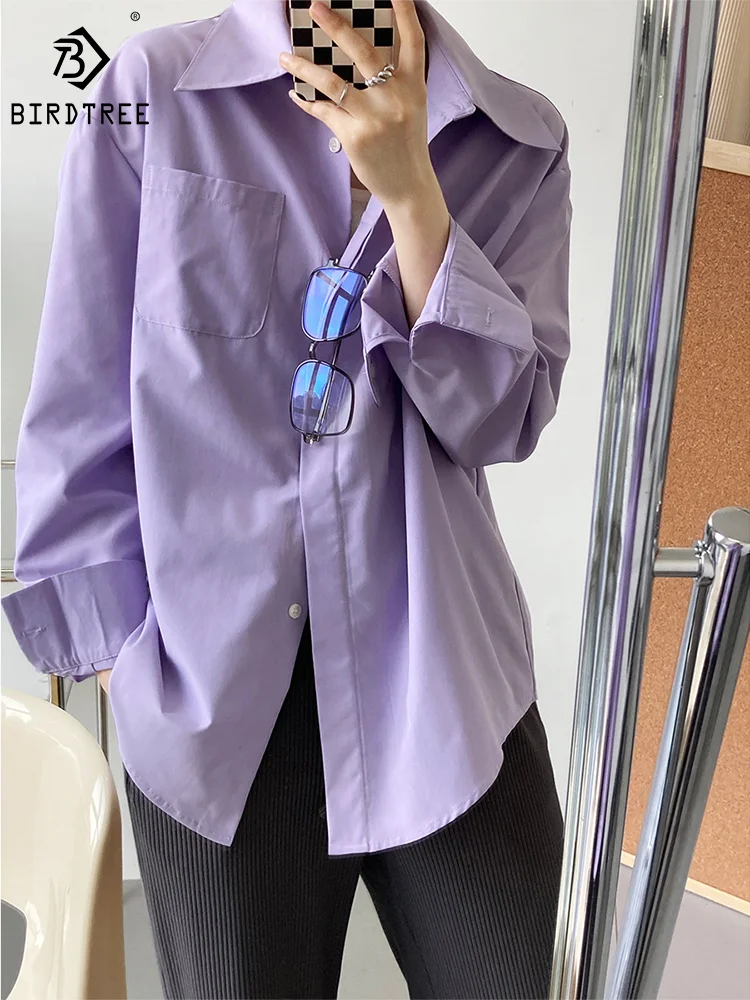 

Spring and Autumn New Shirt Korean Design Loose Oversized Long Sleeves Turn Down Collar Thin Solid Color Shirt Women T36119JM