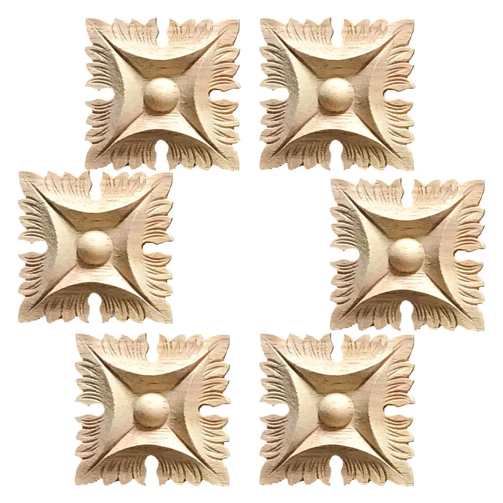 

Carved Unpainted European Square Floral Rubber Wood Furniture Window Corner Wood Applique Onlay Wood Decal Decorative Figurines