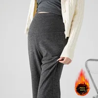 New Maternity Loose-Fit Fleece-Lined Petite Pants Autumn/Winter Style Microbell Bottoming Thickened Trousers For Pregnant Women 1