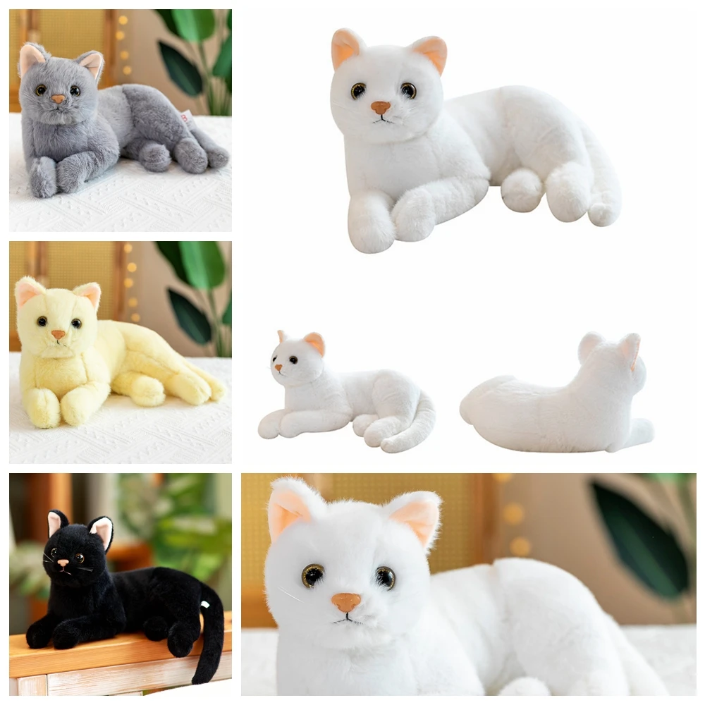 30/40cm Cute Simulated Cat Doll Plush Pet Toy Stuffed Soft Animal Plush White Gray Black Kitten Pillow Kids Girls Birthday Gift 30 40cm siren head plush toy soft sirenhead stuffed doll cartoon animal black cat peluches toys for kids children birthday gifts