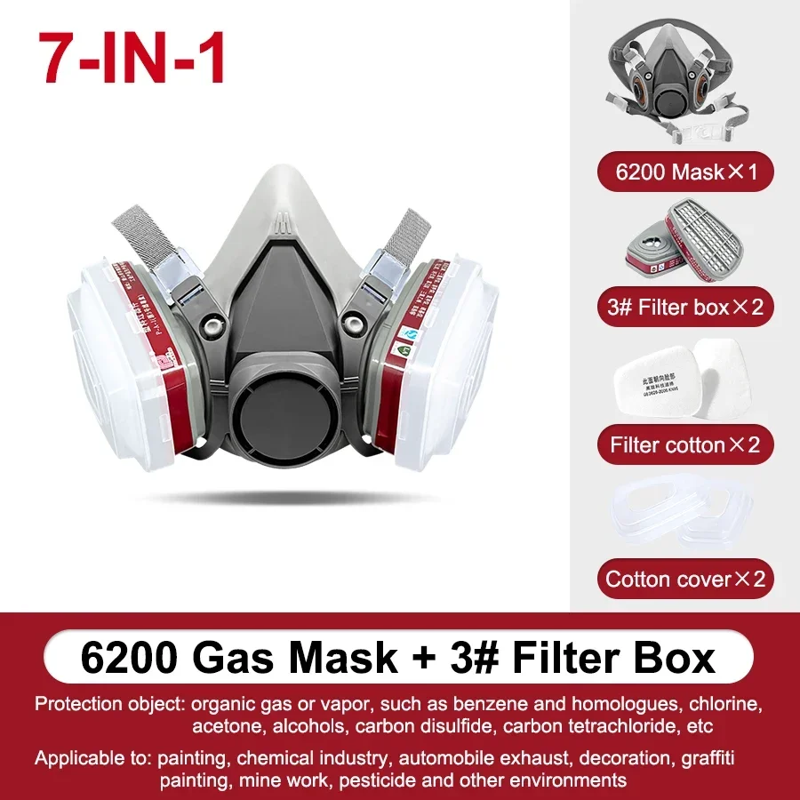 Original 6200 Respirator Reusable Half Face Cover Gas Mask with Cotton Filter Goggles for Painting Spray Polishing Work Safety