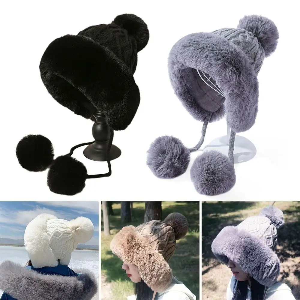 

Velvet Warm Winter Hat Thickened Cute Bomber Hat Kawaii Ear Protection Cap for Women