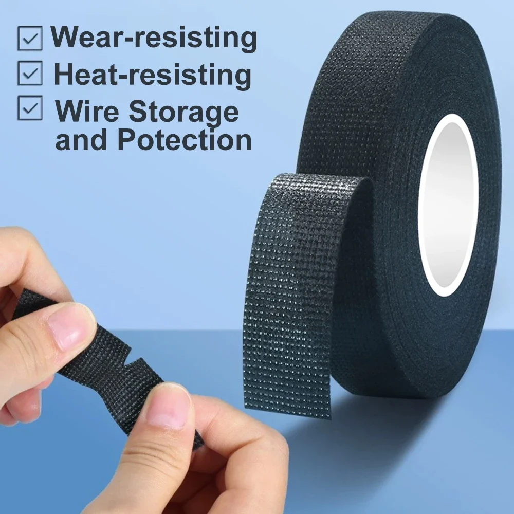 15 Meter Heat-resistant Flame Retardant Tape Adhesive Cloth Tape For Car Cable Harness Wiring Loom Protection Width 9/19/25MM