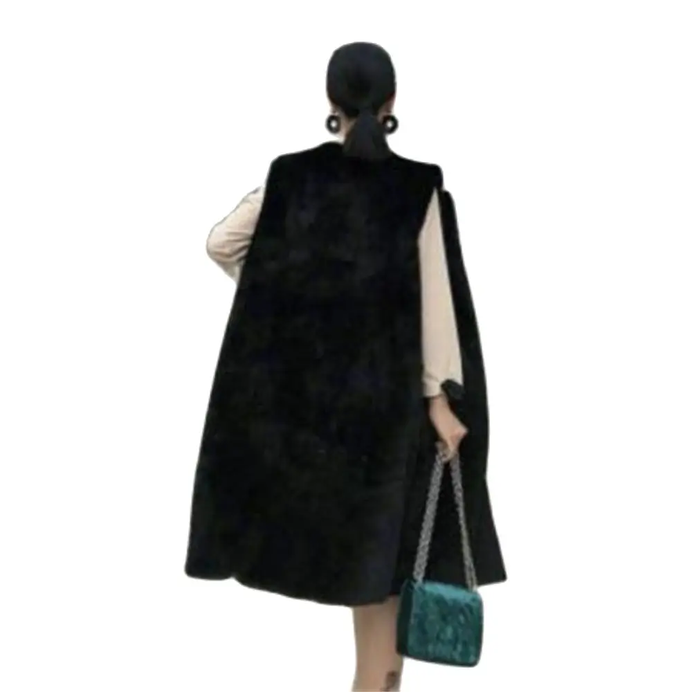 Women\'s Imitation Fur Sleeveless Coat Long Fur Jackets Lnternet Celebrity Loose Imitation Mink Vest Autumn Winter