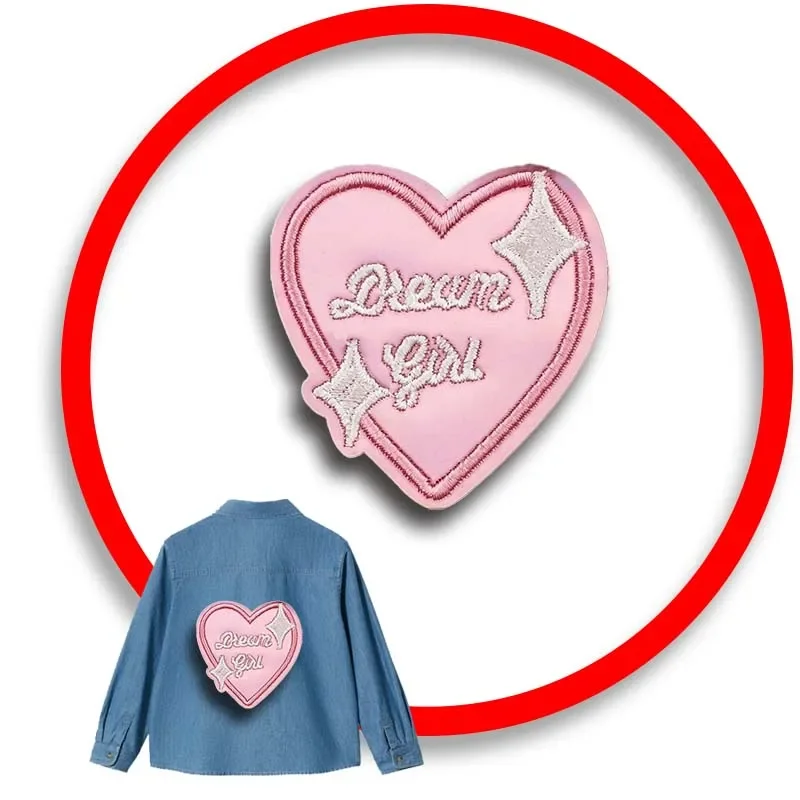 

1pcs Patch Stickers Iron On Patches for Clothing Sewing Pink Heart Embroidery Fusible Applique Badge Bag Decoration Stripes