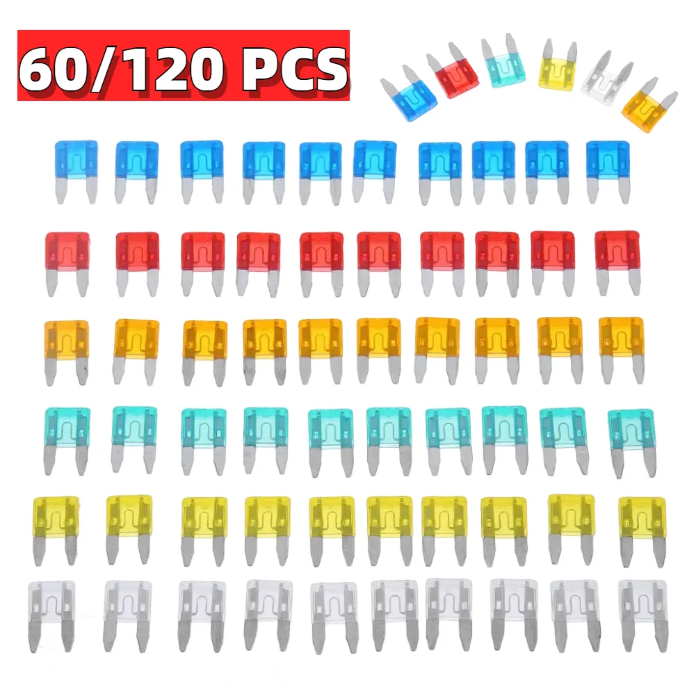 60/120pcs Auto Car Truck Mini Fuse Blade 5A 10A 15A 20A 25A 30A Mixed Kit Fuse Set Assortment car fuses kit circuit adapters and fuse set