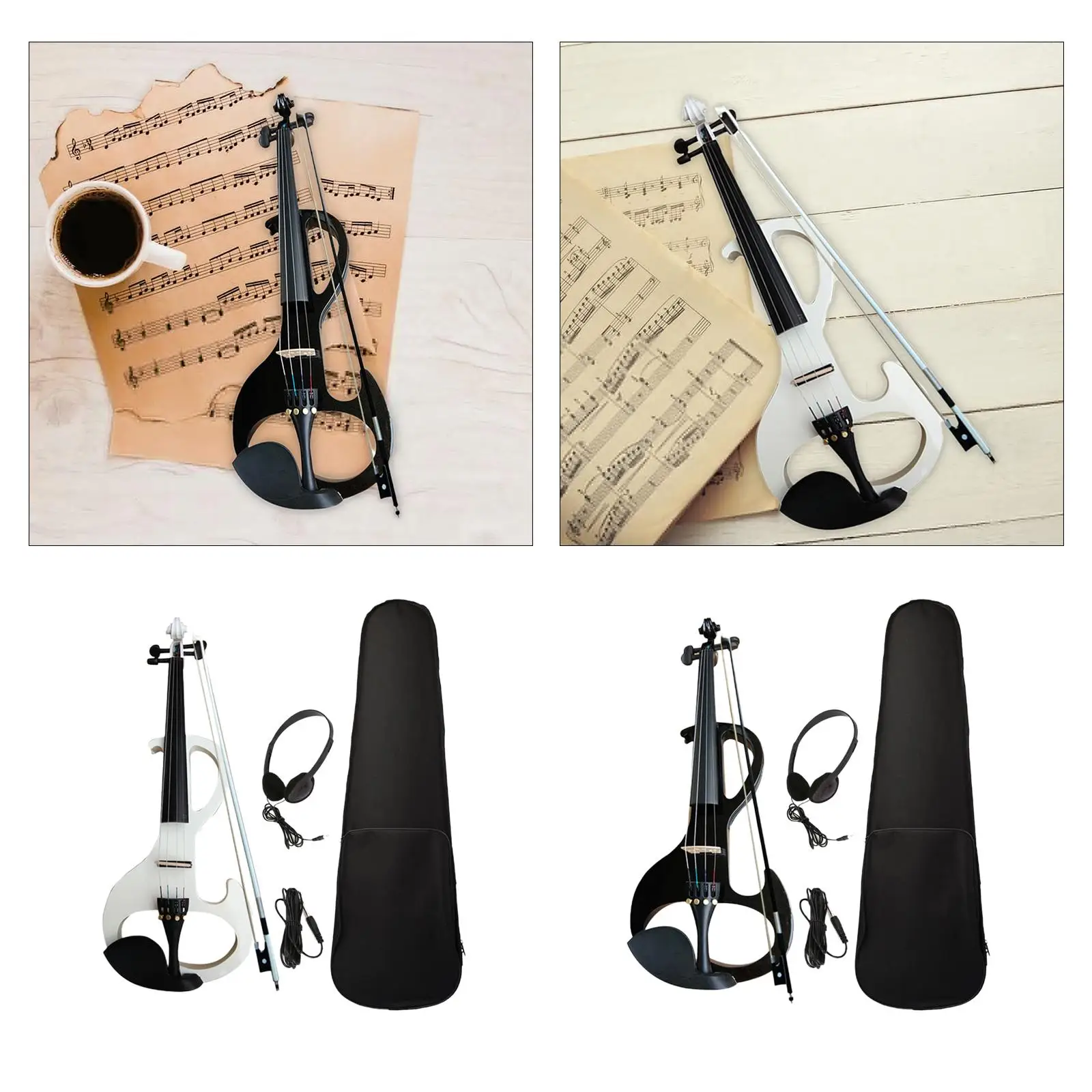 Electric Violin Set with Hard Case, Fiddle and Violin Bow and Headphone with