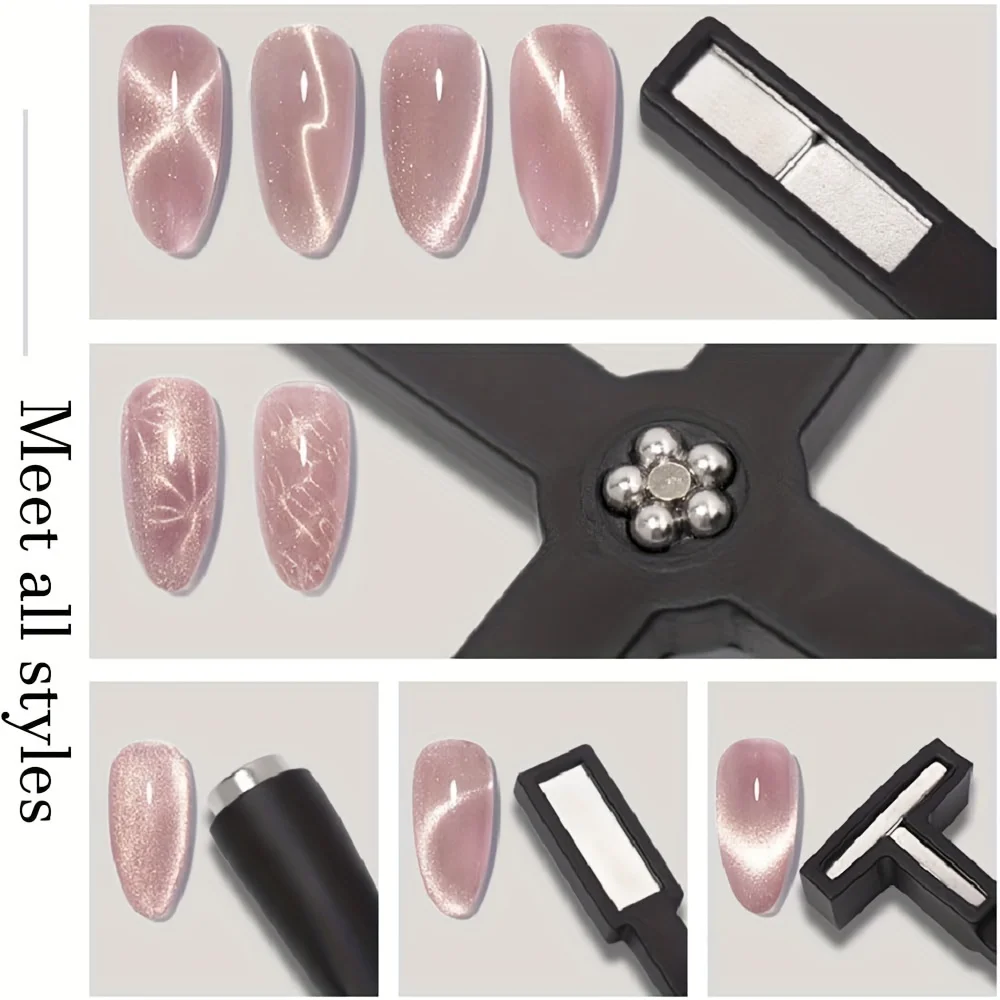 Magnetic nail art tools YIKOOLIN 5-in-1 Nail Art Magnet Stick Multi-function Cat Eye Gel Tool Manicure Design Cross Strong Magnet for Nail Gel Polish