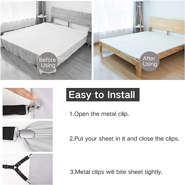 Attaches de drap réglables 4 pièces, Clip de sangle de fixation triangulaire élastique pour draps, housses de matelas, coussins de canapé 4
