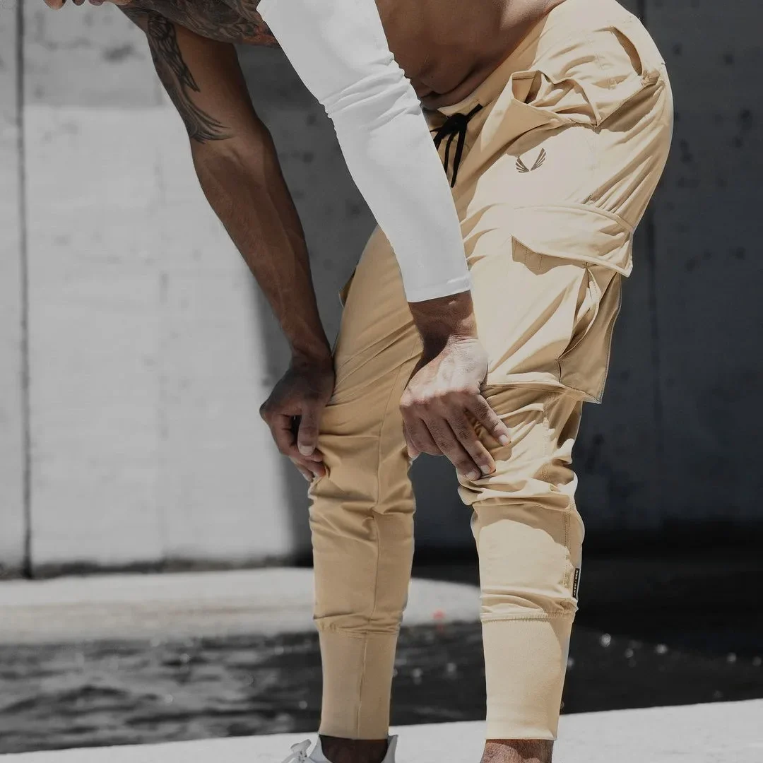 Men's Fitness Running Trousers High Elasticity Quick Dry Cuffed Workwear Long Pants Sports Active Wear Casual Comfortable