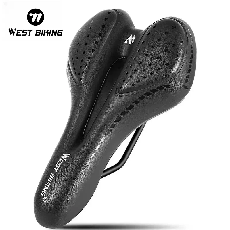 Selle Vélo West Biking Cuir – Creux, Noir/blanc, Confort VTT Course, 340g