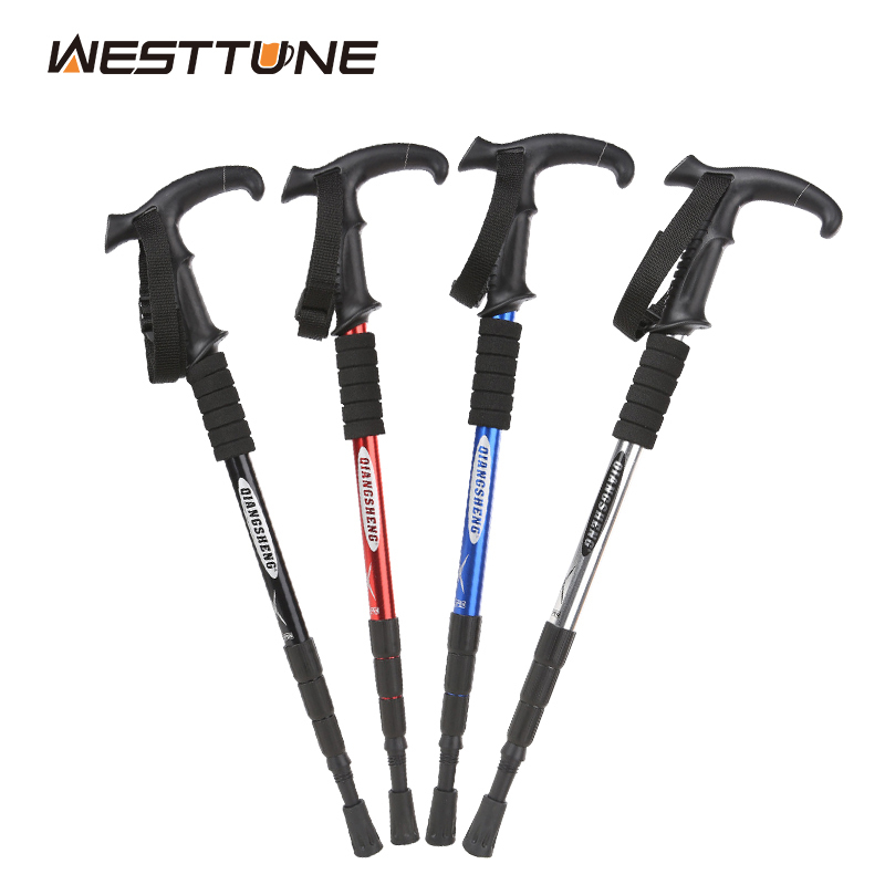 Outdoor Folding Trekkings Pole 4-Section Portable Walking Hiking Telescopic Stick Lightweight Camping Climbing Trekking Stick