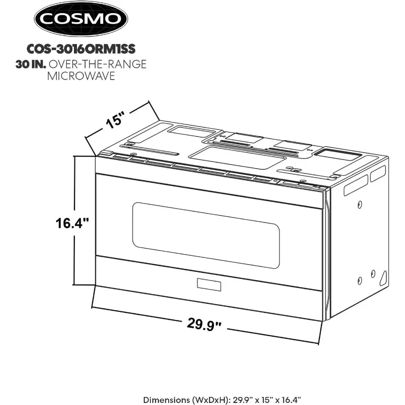 COSMO COS-3016ORM1SS 30 in Over the Range Microwave Oven with 1.6 cu. ft. Capacity