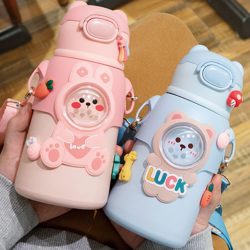 400ml Stainless Steel Thermal Water Bottle For Children Cute Cartoon  Thermos Mug With Straw Leak-Proof Insulated Cup Drinkware - AliExpress