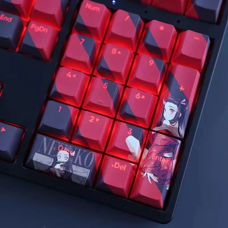 Kamado Nezuko Anime Keycap Pbt Dye Sub Retroiluminado Desenhos Animados Anime Gaming Key Caps para Ansi 61 87 104 108 Chaves Set - Imagem 4