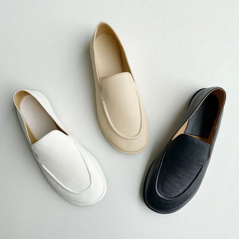

High Quality Women Genuine Leather Loafers ladies Round Toe Street Style Flat Soft Comfortable Fashion Shoes