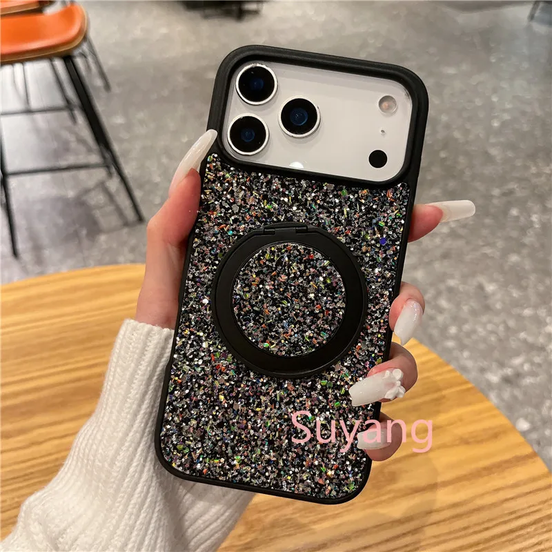 Bling Glitter Magnetic Holder Kickstand Phone Case For Samsung S26 Ultra S25 S24 S23 S22 S21 S20fe A05 A15 A35 A55 A25_voghion.com
