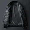 Men standing collar Jacke, leather motorcycle jacket men,bomber leather coat，fashion trend personalized leather winter clothing 5