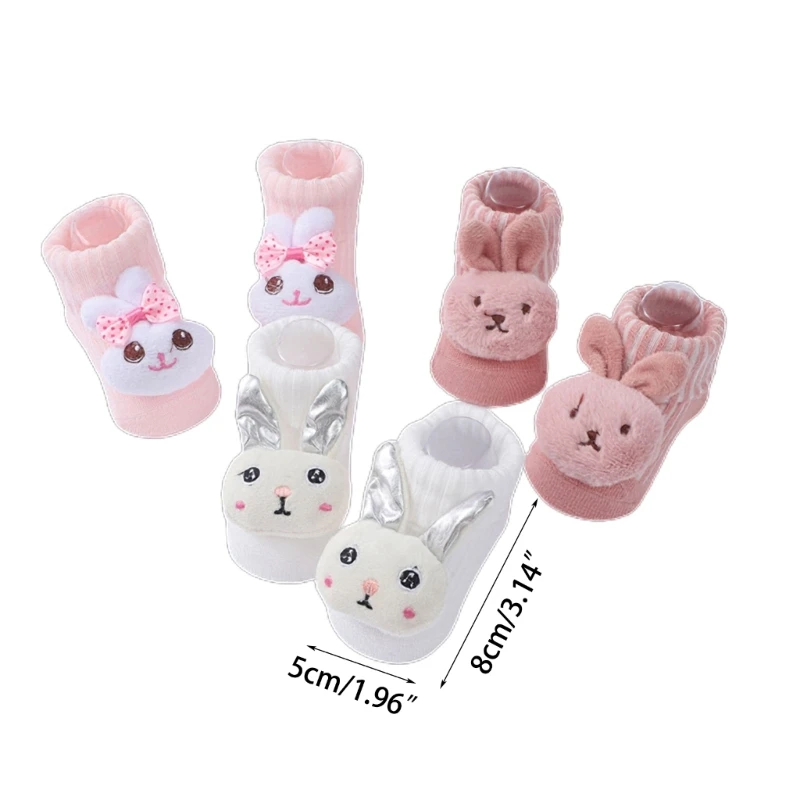 3Pair Boy Girl Learning to Walk Socks Cartoon Dolls Knitted Shoes Floor Footwear