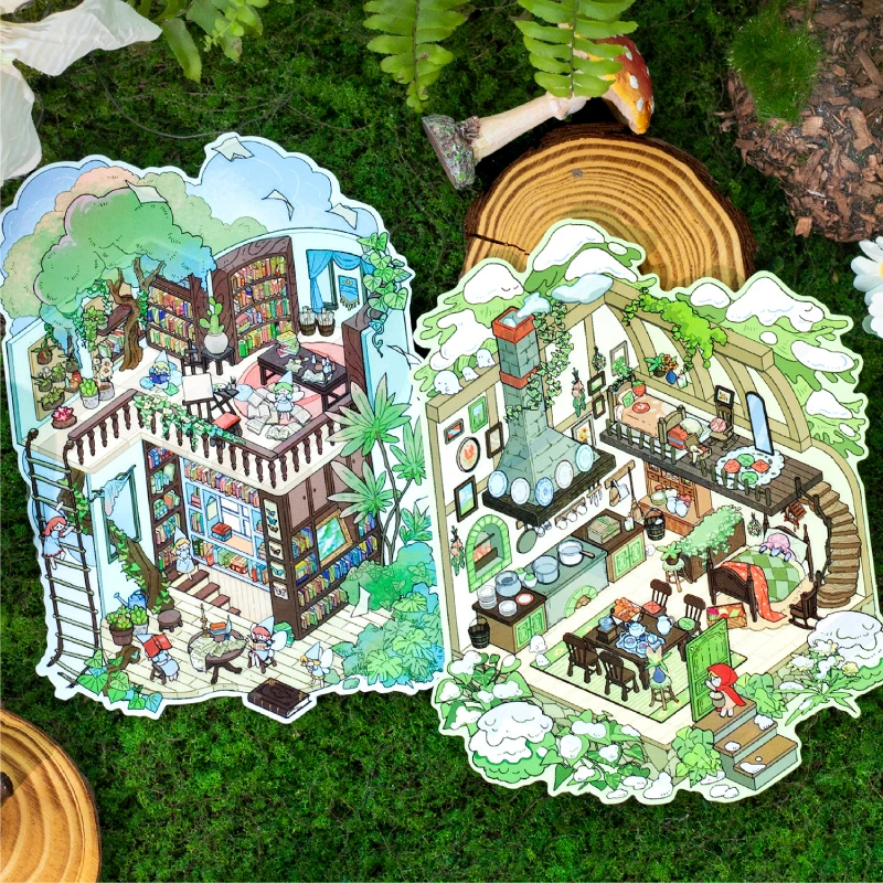 대형 레트로 동화집 캐빈 장면 DIY 스티커 재미있는 스티커 쌓기 붙이기 축제 생일 어린이 선물