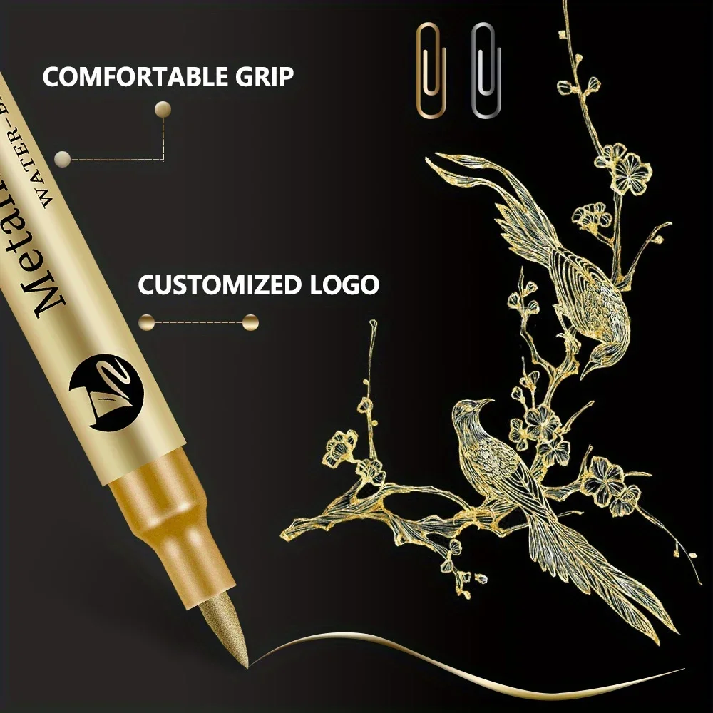 Color Markers 12 Soft Headed High Gloss Metal Greeting Card Painting Water-based Pens Activity Signature Golden Pen Soft Head