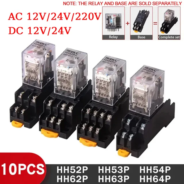 10PCS Miniature รีเลย์ควบคุมขนาดเล็กรีเลย์ระดับกลาง AC 12V DC 24V AC220 HH52P HH53P HH54P HH62P HH63P HH64P MY2P MY2NJ 1