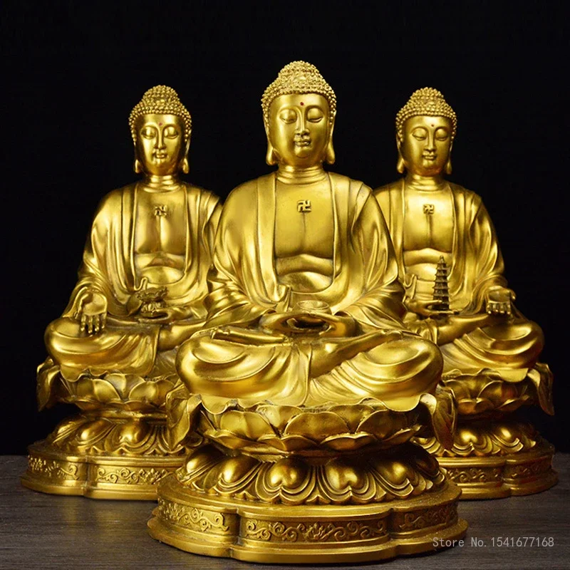 

Metal Brass Three Treasures Buddha Statue, Shakyamuni Amitabha Medicine Buddha Home Office Living Room Decor, Crafts, H43cm, 1Pc