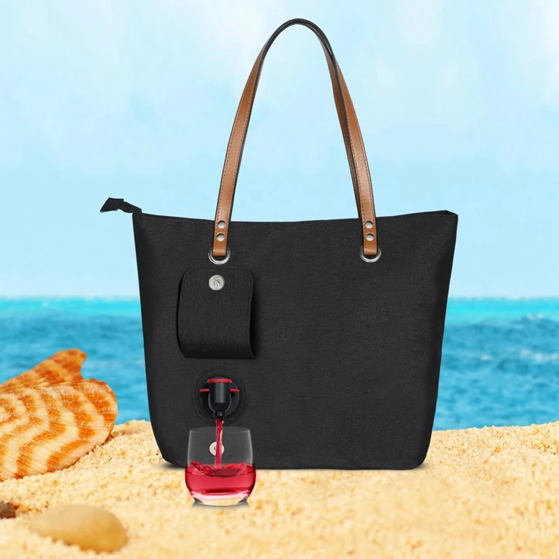 Wine Tote Bag, Beach Cooler For Travel Gift, Leakproof Insulated Purse Carrier With Spout Compartments