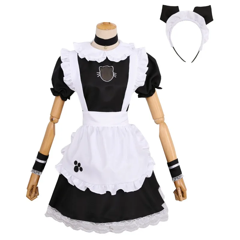 Bust Open Maid Cosplay Costume Sexy Catwomen Kitty Outfit Cotton Apron Lovely Lace Mini Dress For Women Anime Black White Lolita