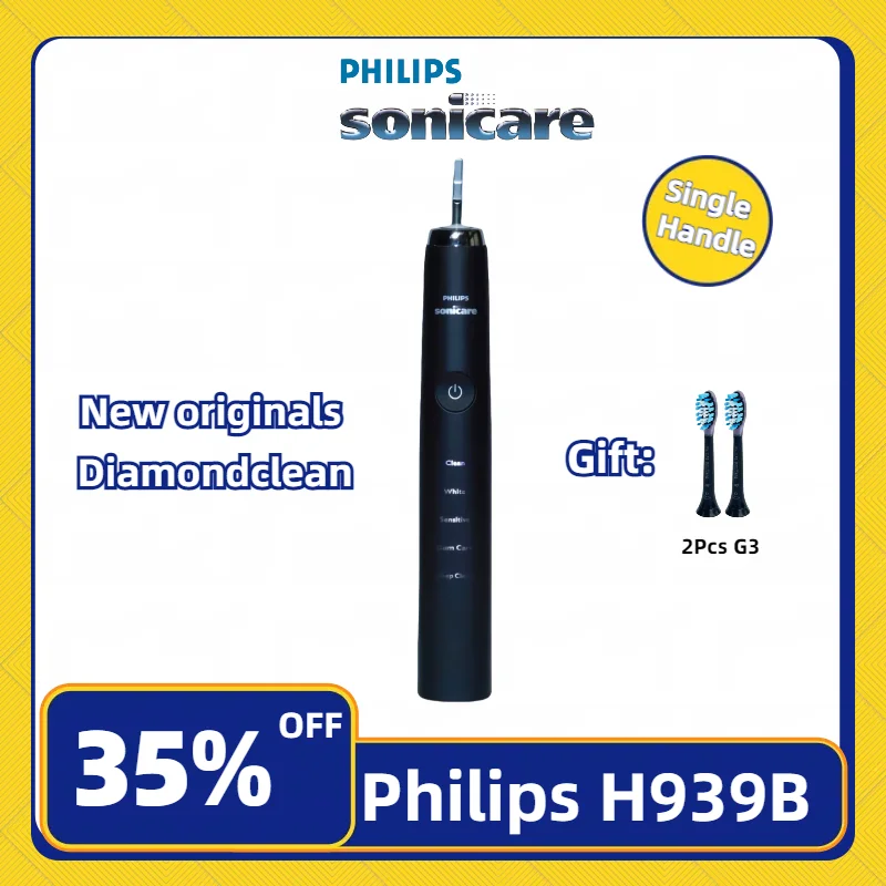 Philips Sonicare Spazzolino Elettrico Solo Manico H9352 Con 2 Testine Philips G3 Nuove E Originali 5 Modalità Black Diamondclean